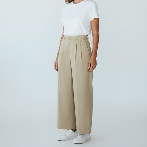 Uniqlo Linen Blend Tucked Wide Leg Pants NWT Women's Sz XL Beige Neutral Coastal - Picture 1 of 8